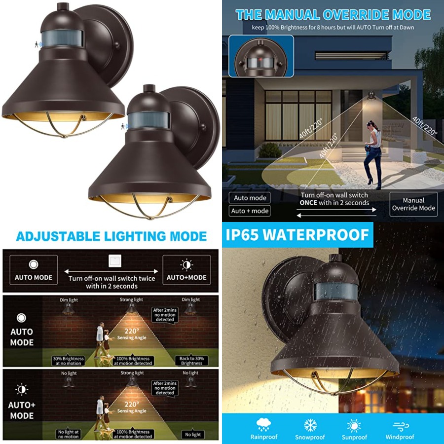 Outdoor Lighting Led Fixtures - 2 Pack Motion Sensor Outdoor LED
